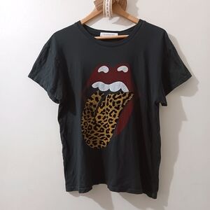 Daydreamer Charcoal Dark Slate Blue Rolling Stones Leopard Tongue Graphic Tee